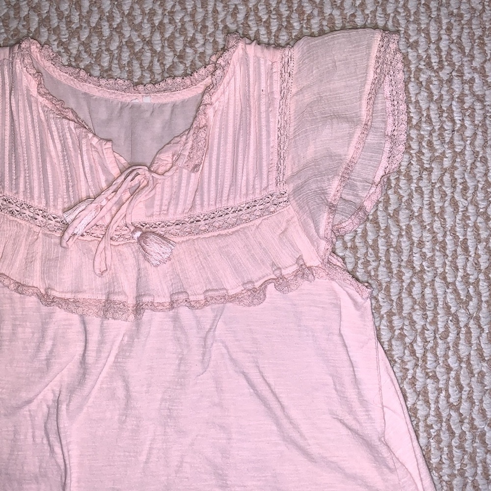 Anthropologie Pink Peasant Blouse with Tassles